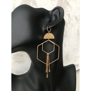 Gold Geometric Hexagon Hoop Fringe Boho Earrings